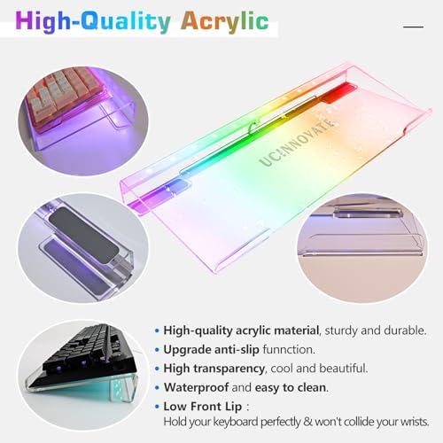 UCINNOVATE Dreamcolor Acrylic Computer Keyboard Stand with Wrist Rest, LED Backlit Keyboard Stand Tray, USB Interface Titled Keyboard Riser for Easy Ergonomic Typing and Working Office Desk, Home - Image 4