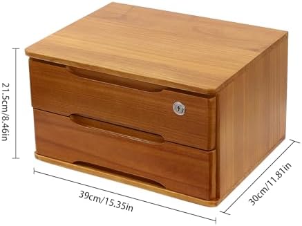 Wood Desk Organizer with 2 Drawers, Lockable Desktop Countertop Storage Cabinet for Home Office Supplies File Tabletop Organizing Unit (Brown) - Image 3