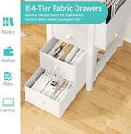 Lufeiya White L Shaped Desk with Drawers & Storage Shelves, 55 Inch Corner Computer Desk with Power Outlet for Home Office Bedroom, L-Shaped Teen PC Desks with Fabric Drawer, White - Image 7