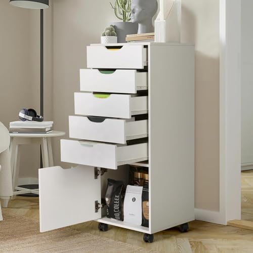 TUSY Mobile File Cabinet, 5-Drawer Storage Cabinet, Vertical Rolling Storage Organizer Chest with Wheels & Anti-Tip Kit, for Home Office, Craft Room, White - Image 4