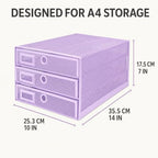 EXERZ Paper Sorter 3 Tier Drawers A4 / Multifunctional Desk Organiser/Letter Tray - Documents, Magazines, Notebooks and Letters - Light Purple - Image 2