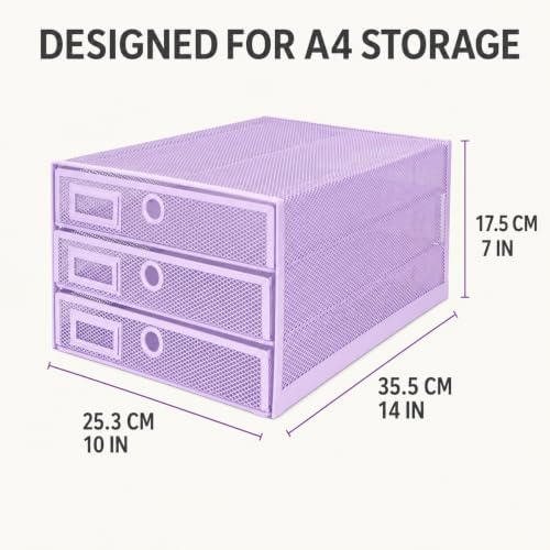 EXERZ Paper Sorter 3 Tier Drawers A4 / Multifunctional Desk Organiser/Letter Tray - Documents, Magazines, Notebooks and Letters - Light Purple - Image 2