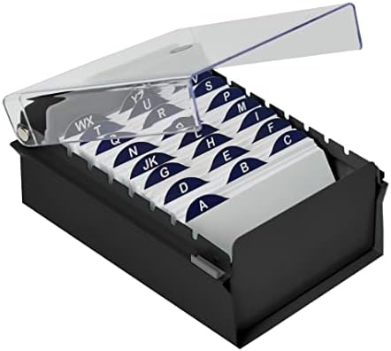 Acrimet 3 x 5 Card File Holder Organizer Box Metal Base Heavy Duty (AZ Index Cards and Divider Included) (Black Color with Clear Crystal Plastic Lid Cover) by Organizingyourlife