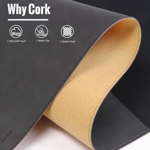HAUTOCO Cork Desk Mat 48''x19.7'', Distressed PU Leather & Cloth Desk Pad - Image 3