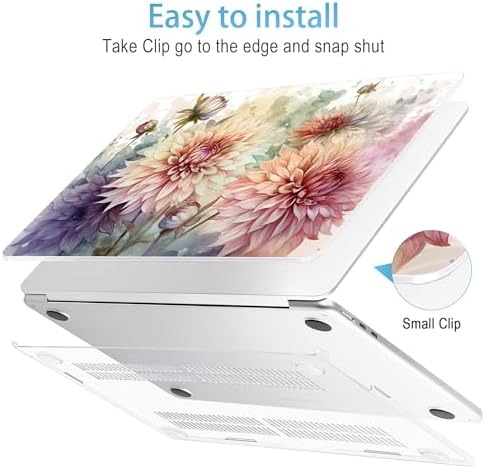 Mektron for 2026/2025/2024/2023 MacBook Air 15 INCH M5 A3448 /M4 A3241 /M3 A3114 /M2 A2941 Case, Printed Plastic Hard Shell Cover with 15.3" Liquid Retina Display Touch ID, Watercolor Dahlias - Image 5