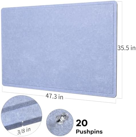 Large Bulletin Board - 48 x 36 Inches, Decorative Felt Pin Board for Wall - 4' x 3' Foldable Photo Display Board with Self-Adhesive Tape, Includes 20 Push Pins - Lavender Blue - Image 4