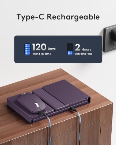 Foldable Keyboard and Mouse, Samsers Folding Bluetooth Keyboard Combo, 2.4G + BT5.0 x 2, Full-Size Portable Travel Keyboard & Rechargeable Wireless Mouse for Windows Android iOS Mac OS, Misty Purple - Image 6
