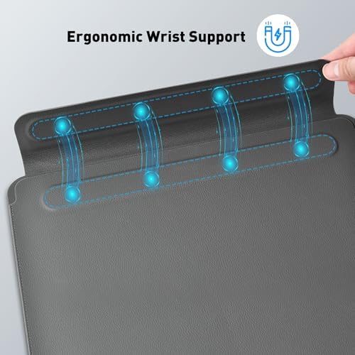 AboveTEK Laptop Sleeve Case for 13-14 inch MacBook Air/Pro, Slim Laptop Case with Stand, Ergonomic Wrist Rest & Mouse Pad, Waterproof Anti-Scratch Leather Bag for 13-14 Surface HP, Grey - Image 6