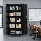 VINGLI Rolling Metal Storage Cabinet with Adjustable Shelves, 71'' Tall Garage Storage Cabinet with Wheels, Locking Tool Cabinets for Home Office Garage Gym School (Black) - Image 2
