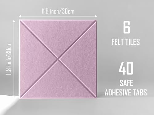6 Pack Decorative Felt Wall Tiles (11.8” x 11.8”) - Modern Bulletin Board for Home Office & Classroom, Self-Adhesive Cork Board Alternative for Kids Artwork, Photos & Pin Display - Sakura - Image 2