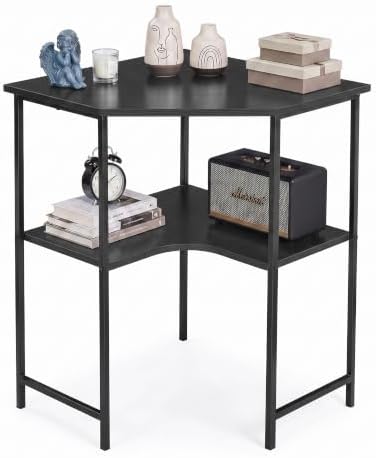 VECELO Small Corner Desk, Triangle Computer Desk with Storage Shelves for Small Spaces, 33 x 30 inches Corner Makeup Table for Home Office Bedroom, Black by VECELO