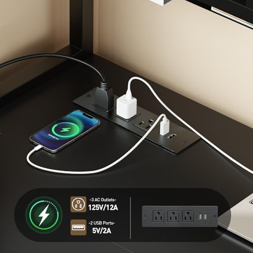 RALGEND L Shaped Gaming Desk with Storage Drawers & Shelves, Power Outlets - Image 6