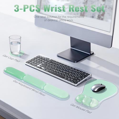 Ospelelf Mouse Pad with Wrist Rest Set Gel Ergonomic Keyboard Wrist Support Anti-Slip Rubber Bottom Office Women Desk Accessories for Computer, Laptop and Gaming, Green - Image 2