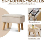 Storage Ottoman, Small Foot Stool Ottoman with Storage, Linen Foot Rest with Wood Legs, Footstool for Living Room, Bedroom, Entryway, Beige - Image 5