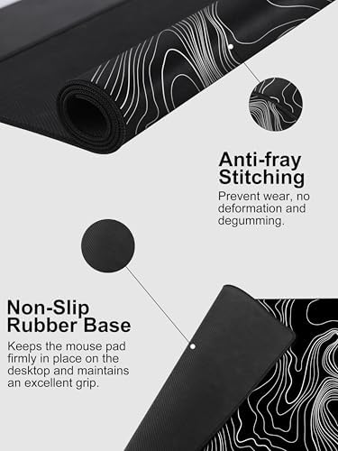 Mouse Pad with Wireless Charging, Large Desk Mat, Black Topographic Map #3 - Image 5