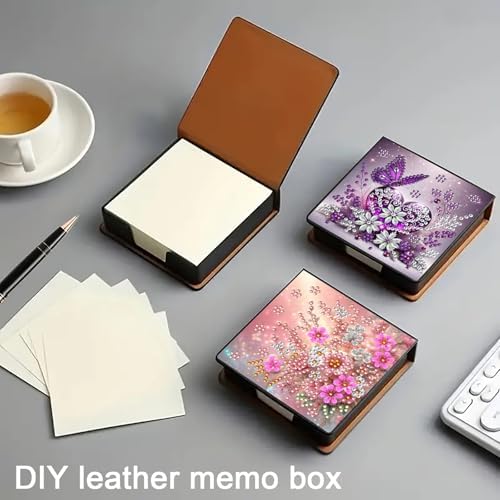 4Pcs Flower PU DIY Diamond Art Painting Sticky Notes Holder (640 Blank Notepads) Cube Note Box Mosaic Craft Set for Office Accessories Desk Office Workplace - Image 2