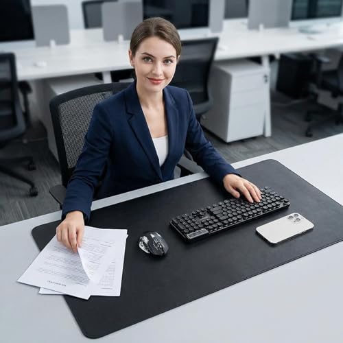 16" x 31" Waterproof Fabric Desk Pad, Suede Design-Slip Base, Stitched Edges No Curling, Fits Laptop Keyboard and Mouse, Smooth Office Mat Mouse Pad for Work, Black - Image 7