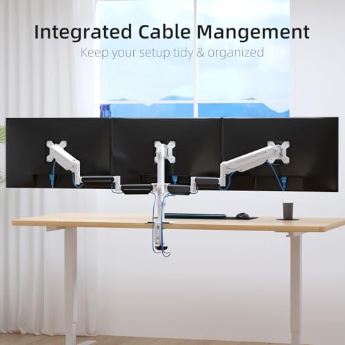 suptek Triple Monitor Mount for Most 17 to 32 inch Screens,Gas Springs Adjustment Triple Monitor Desk Mount Stand with Clamp & Grommet Kit,White(MDX003W) - Image 6