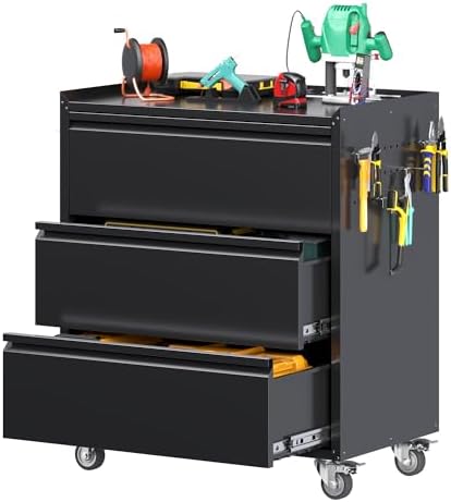 3-Drawer Rolling Tool Chest with Wheels, Pegboard and Push Handle by SUXXANFurniture