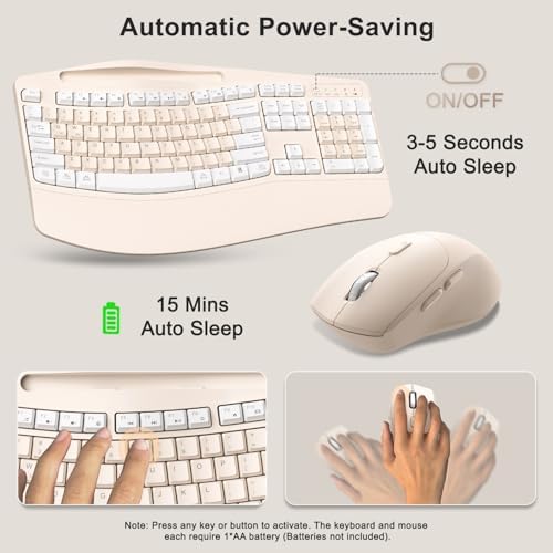 Wireless Keyboard and Mouse Combo, 2.4G Ergonomic Wave Keys(Milk Tea-A) - Image 6