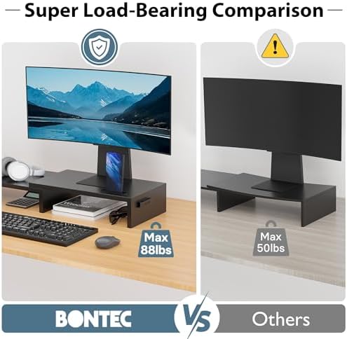 BONTEC Dual Monitor Stand Riser, Adjustable Length & Swivel Angle, Black - Image 5