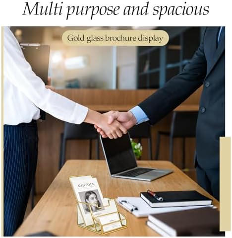 3 Pcs 4 Inches Gold Glass Brochure Holder with Business Name Card Holder Trifold Pamphlet Stand Countertop Literature Flyer Brochure Displayfor Menu, Booklets, Journals Display, Magazine - Image 4