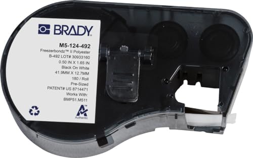 Brady FreezerBondz™ Polyester Pre-Sized Labels for Label Printer BMP51/BMP53/M511-180 Self Adhesive Printer Labels - Black on White (12,70 mm (W) x 41,91 mm (H)) - M5-124-492 by BradyCorp