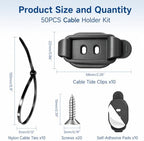 20 Sets Adjustable Cable Management Clips, Self Adhesive Cord Organizer with Elastic Loop, Reusable Cable Holder for Desk, Under Desk, Wall, TV, Office, Home, Charging Cables, USB, HDMI, PC Wires - Image 4