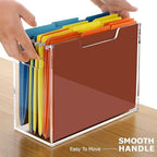 Clear Acrylic Hanging File Organizer Box with Handle, Letter Size Portable File Folder Storage Box, Filing Holder for Desk Home Office - 1 Pack - Image 3