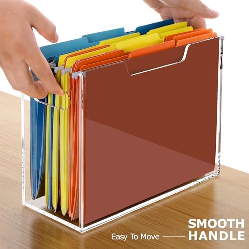 Clear Acrylic Hanging File Organizer Box with Handle, Letter Size Portable File Folder Storage Box, Filing Holder for Desk Home Office - 1 Pack - Image 3