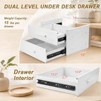 Menkxi 16'' Under Desk Drawer Slide-out Steel Under Counter Drawers Storage Organizer Large Hidden Pull-out Tray for Table Desks Home Office Workstation(White,2 Layer) - Image 2