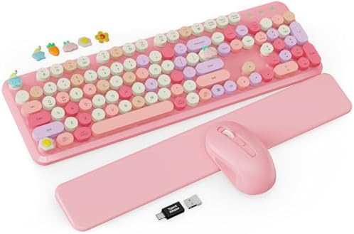 Wireless Keyboard and Mouse Combo, Cute Typewriter, Magnetic Wrist Rest by Trueque