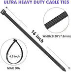 RAZCC 1200pcs Black Cable Zip Ties 16 Inch, Heavy Duty Plastic Wire Ties with 100lb Tensile Strength, Self-Locking Black Nylon Tie Wraps for Indoor and Outdoor - Image 2