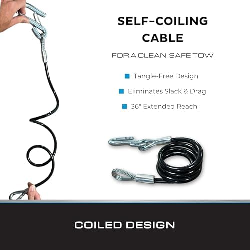 Tie Down – 7,000 lb Hitch Safety Cable – Black Vinyl Coated – Replaces Trailer Chains & Tow Straps – Coiled Cable w/Wire Latch – Made in USA - Image 2