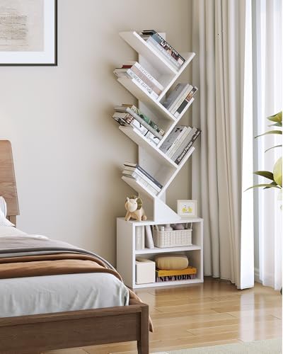 SUNMORY 6 Tier Tree Bookshelf, Tall Small Bookcase with Storage Cabinet - Image 2
