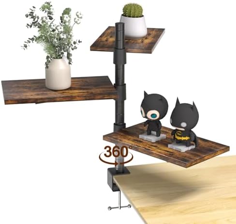 3 Tier Clamp On Desk Shelf - Over Or Under Table Clamp Shelf, 360° Rotatable Desk Storage for Home Office, Gaming and Storage Tray, Desktop Shelves for Desktop Thicknesses from 0.5-1 Inch by Unknown