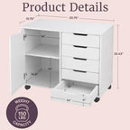 Lavish Home 5 Drawer Office Storage Cabinet, White, 30.75”x15.75”x25.43” - Image 2