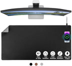 EYStech™ Desk Pad with Wireless Charger, Leather, Waterproof, Anti-Slip Wool Felt Base Material, Office Table Mat, Fast Charging Gaming Mouse Pad, 32”(L) x 16”(W), Black (Right Side Charging Port) by EYStech