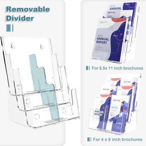 Brochure Holder 8.5x11 Inch 3 Tier with Removable Divider for 4x9 inch Clear Acrylic Pamphlet Display Stand Holder Countertop Use or Wall Mount for Office, Lobby, Hotel, Trade Show, 2 Pack - Image 2