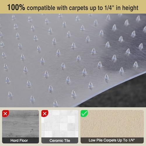 36”x 48” Carpet Floor Mat for Office Chair, Clear Desk Chair Floor Mat for Carpet for Medium/Low Pile, HeavyDuty Chair Mats for Carpeted Floors, Studded Desk Mat for Carpets for Homes and Offices - Image 2