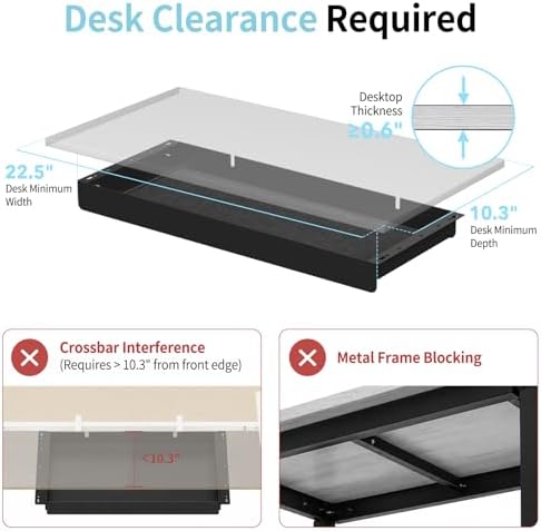 Under Desk Drawer,20.1 inch Carbon Steel Slide-Out Under Table Storage Organizer With Full Extension Ball-Bearing Slides,Undermount Drawer For Standing Desk & Home Office,Black - Image 6