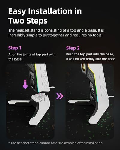 RGB Gaming Headset Stand with 2 USB and 1 Type-C Ports, Game Headphone Mount for PC Computer, Xbox One, Xbox Series S/X, PS5, PS4, Earphone Holder Hanger, Desk Gamer Accessories, Black&White - Image 6