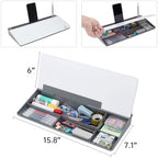 Small Desktop Glass Whiteboard Dry-Erase-Board - Computer Keyboard Stand White Board Surface Pad with Drawer, Desk Organizers with Accessories for Office, Home, School Supplies - Grey - Image 4