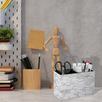 PU Leather Multi-Compartment Pen Holder Desktop Organizer Pencil Cup Storage Caddy for Office Home Supplies with Decorative Ornamental Floral Elements - Image 6
