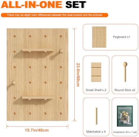 AMSXNOO Modular Wood Peg Board Wall Organizer Kits, 40X60CM/15.7X23.6IN - Image 2