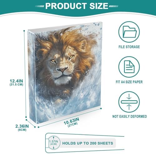 Lion Blue Decorative 3 Ring Binder 1.5 Inch Large View Binders with Pockets Holds 200 Sheets File Organizer for Office College School, 2 Pack - Image 5