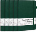 feela 5 Pack Journal Notebook Bulk for School, Hardcover Business Notebooks Classic Ruled Lined Journals with Pen Holder for Work Note Taking, with 5 Black Pens, 120 GSM, 5.1”x8.3”, A5, Dark Green by feela