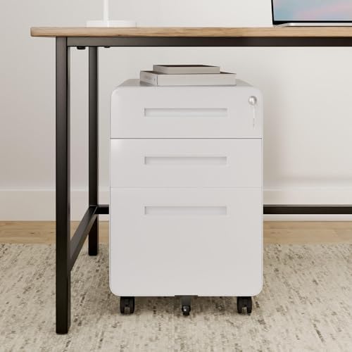 FLEXISPOT Mobile File Cabinet for Home Office 3 Drawer File Cabinet Under Desk Storage Filing Cabinet for Legal/Letter/A4 File,Round Corner Design,White - Image 2