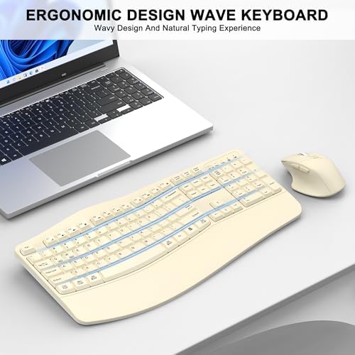 Wireless Keyboard and Mouse Combo, 2.4G Ergonomic Wave Keys (Latte) - Image 2