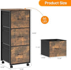 VINGLI 3 Drawer File Cabinet 34.8” Height, Rolling File Cabinet Mobile Tall File Cabinet with Wheels, Fabric Drawers Printer Stand for Home Office, Fits Letter Size, Rustic Brown - Image 3